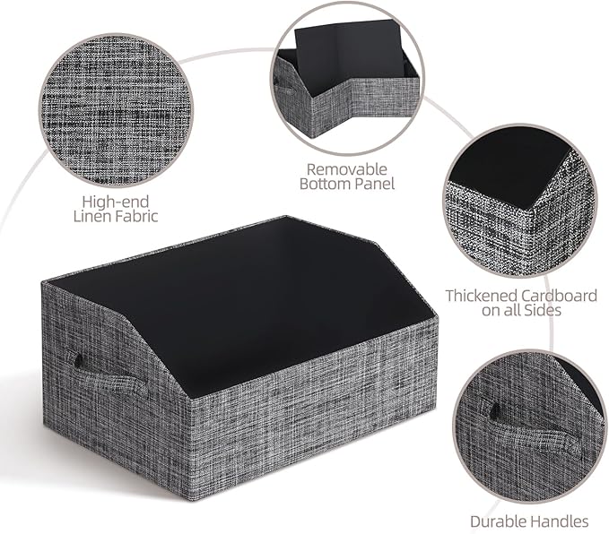 Closet Organizer Bins, Fabric Storage Bins Foldable Storage Box Shelf Baskets Container Trapezoid Storage Bin for Organizing Home Office Shelves Wardrobe RV, 4 Pack, Black