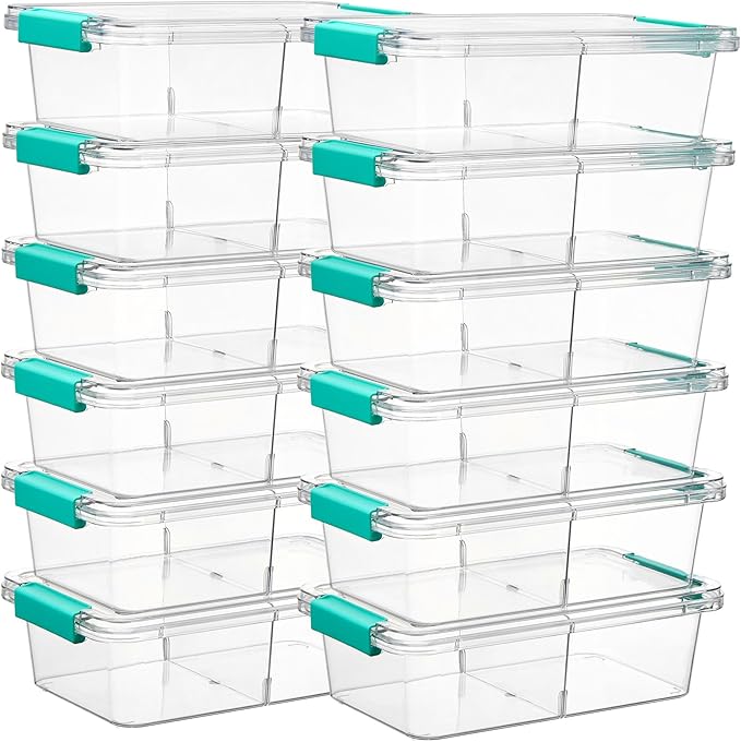 Vtopmart 12 Pack Clear Pencil Box, Plastic Pencil Holder with Removable Divider for Pen Organizer, Stackable Containers with Lid for Pen, Art Craft, Sticker, Scrapbook & Office Supplies