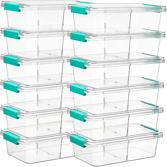 Vtopmart 12 Pack Clear Pencil Box, Plastic Pencil Holder with Removable Divider for Pen Organizer, Stackable Containers with Lid for Pen, Art Craft, Sticker, Scrapbook & Office Supplies