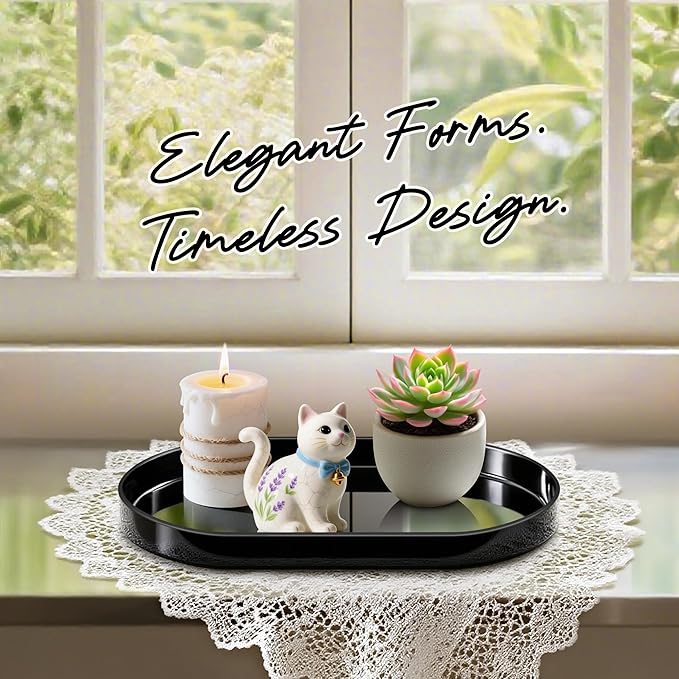 Acrylic Vanity Serving Tray–14"x8.5" Decorative Capsule Shape Tray for Bathroom, Dresser, Coffee Table – Sleek Minimalist Lucite Tray for Perfume, Jewelry, Makeup Organizer (2Pack, Glossy Black)