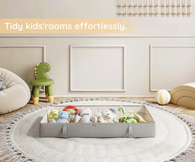 Vailando Storage Containers, 6 Inches Tall 60L Underbed Storage Bins with Sturdy Handles and Sidewalls, Closet Organizer for Clothes, Blankets, Seasonal Items, Gray, 2-Pack