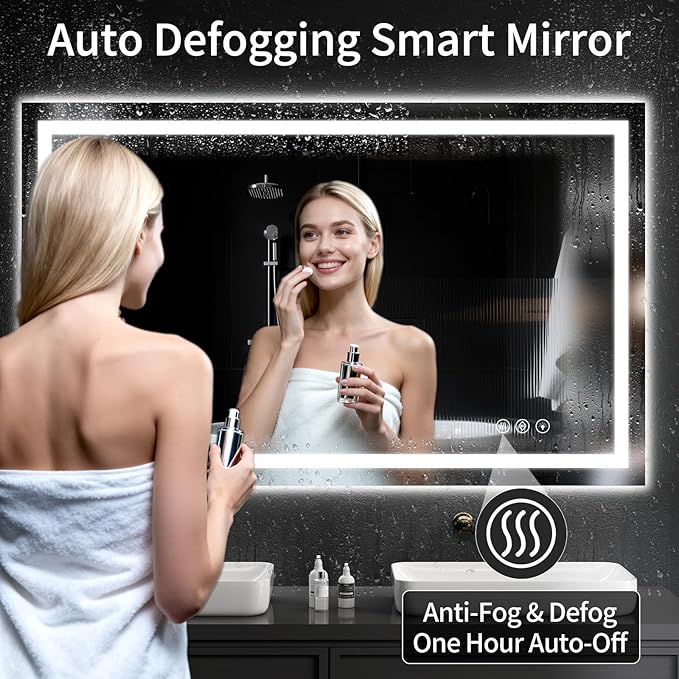 LED Bathroom Mirrors 36"x50" Bathroom Mirror with Lights for Wall, Backlit + Front Lit, 3 Colors, Anti-Fog, Dimmable Brightness for Vanity,Bathroom, Entryway, Living Room