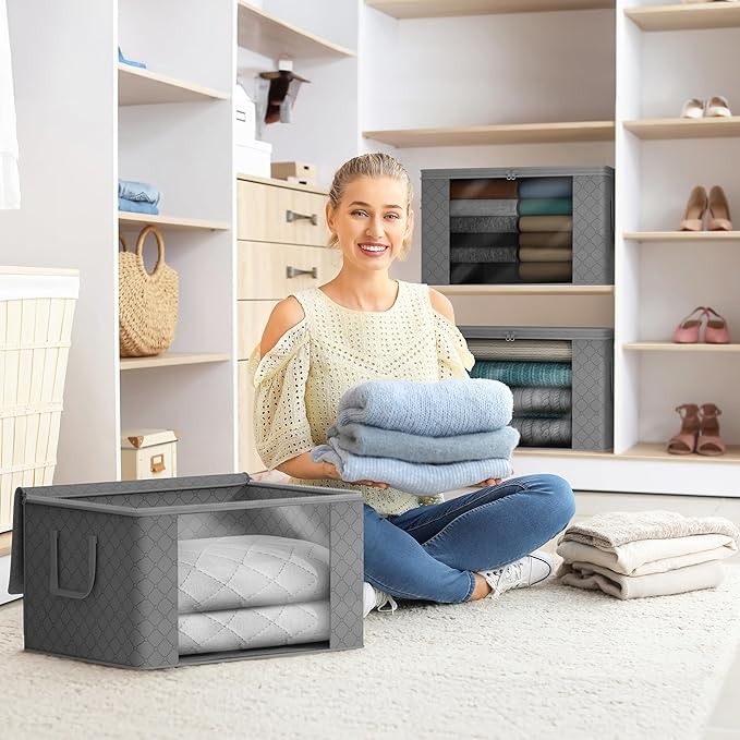 Sorbus Foldable Storage Bag Organizers, Large Clear Window & Carry Handles, Great for Clothes, Blankets, Closets, Bedrooms, and more
