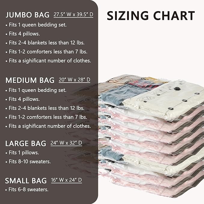 8 Medium Vacuum Storage Bags, Compression Packing Seal Space Saver Cubes for Clothing Bedding Comforters Blankets Pillows