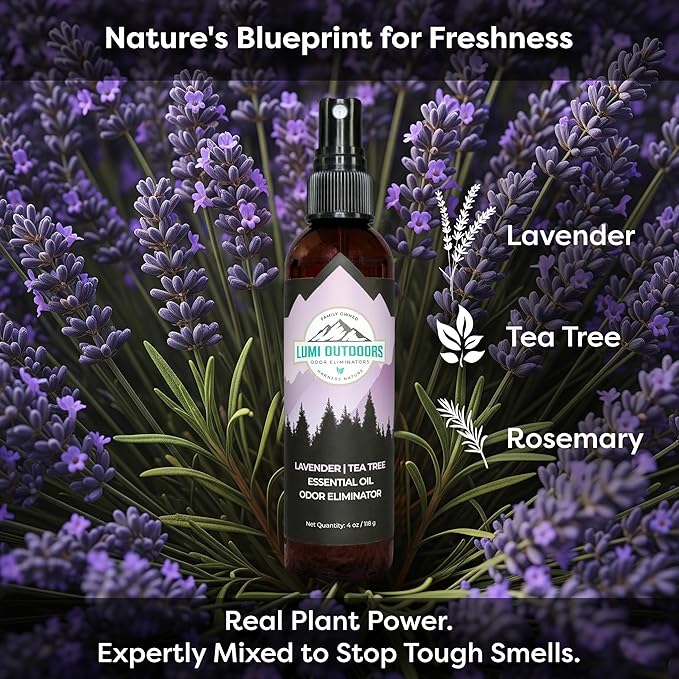 Lumi Outdoors Natural Shoe Deodorizer Spray & Odor Eliminator - Lavender Tea Tree Essential Oil Odor Eater