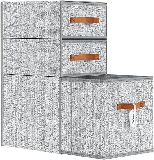 DIMJ Closet Organizers and Storage - Fabric Storage Bins with Drawers Stackable Closet Bins with Labels for Clothes, Sweaters, Bedding, Collapsible Storage Cubes for Bedroom, Living Room, Shelf
