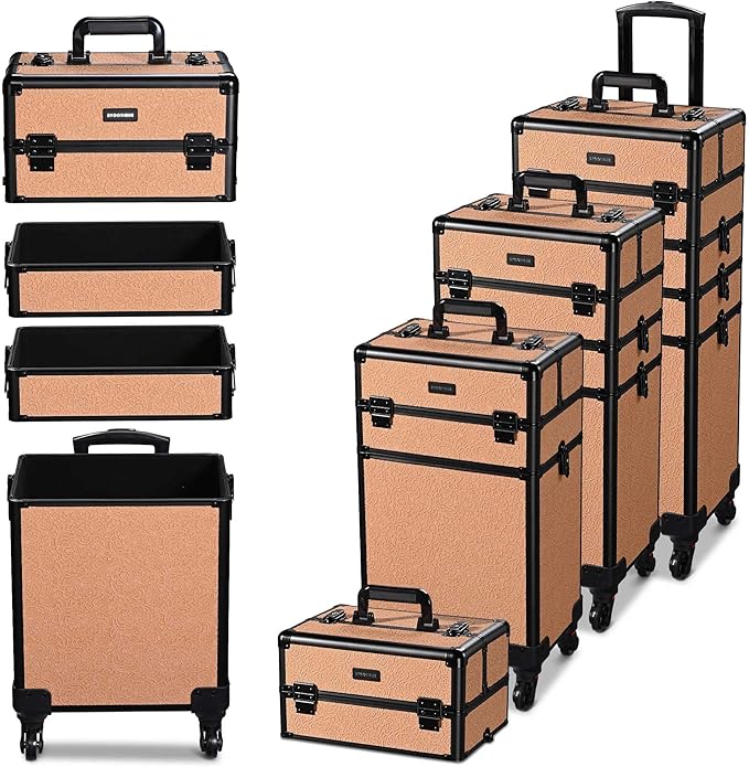BYOOTIQUE Cosmetology Rolling Case 3-Piece Nail Tech Storage Cart Kit Makeup Torrley Travel Barber Suitcase False Eyelash Storage for Beauty Studio Nail Salon Manicurist,Rococo Coral