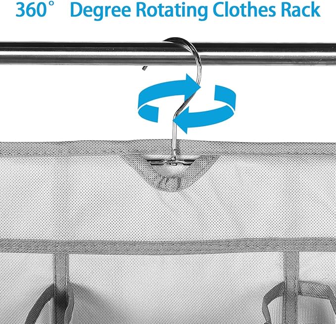 3Pcs 30 Large Pockets Dual Sided Hanging Shoe Organizer Double-Side Closet Storage Shelves with Rotating Hanger Space Saving Storage Bag Portable Shoe Rack Holder for Bedroom Laundry Room,Gray