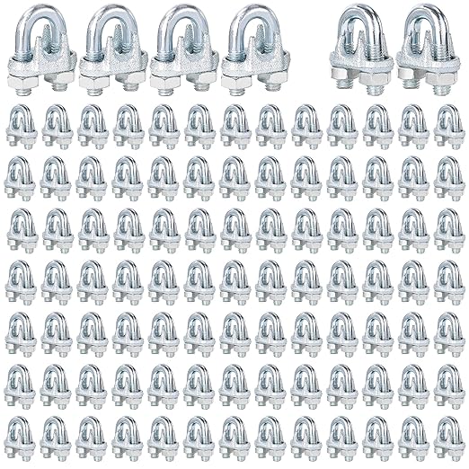200PCS M6 Galvanized Zinc-Plated Wire Rope Cable Clamp Clips, 1/4" Wire Cable Clamps with U-Bolt Saddle Fasteners for Secure Rigging & Marine Use