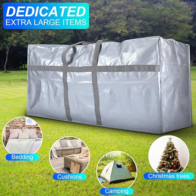 6 Pcs 66 Gallon Extra Large Moving Bags Heavy Duty Storage Bag with Strong Zipper Handle Foldable XXL Jumbo Storage Tote Packing Moving Box for College Dorm Travel Cloth Duffle (Silver)