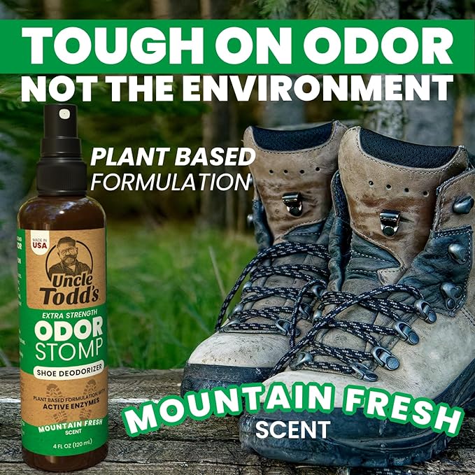 Uncle Todd's Shoe Deodorizer Spray - Proven & Powerful Enzyme Formula Spray for Shoe Odor Elimination in All Footwear (Mountain Fresh)