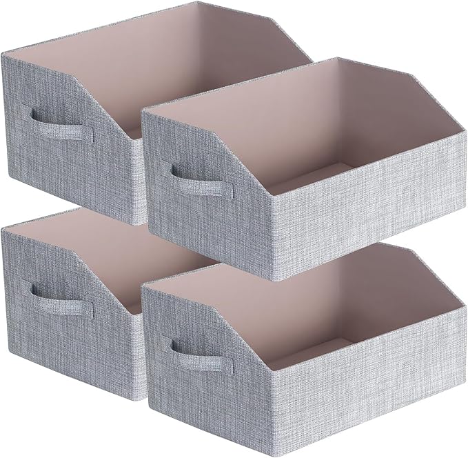 Closet Organizer Bins, Fabric Storage Bins Foldable Storage Box Shelf Baskets Container Trapezoid Storage Bin for Organizing Home Office Shelves Wardrobe RV, 4 Pack, Gray