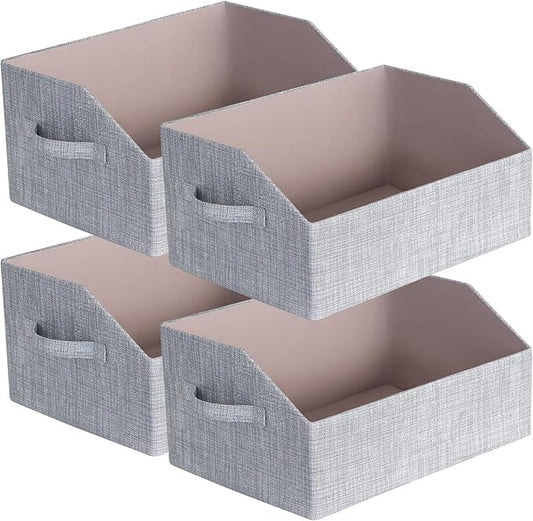 Closet Organizer Bins, Fabric Storage Bins Foldable Storage Box Shelf Baskets Container Trapezoid Storage Bin for Organizing Home Office Shelves Wardrobe RV, 4 Pack, Gray