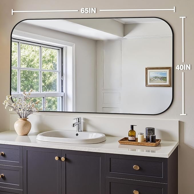 Bathroom Mirror for Wall, Large Bathroom Vanity Mirror for Over Sink 40 x 65, Black HD Reflection Shatterproof Mirror for Living Room Bedroom Entryway, Metal Frame Rectangular Shape