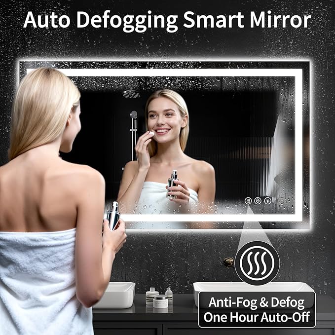 48"x32" LED Bathroom Mirror with Lights, Dimmable，Anti-Fog，Bathroom Vanity Mirror for Wall, Backlit + Front Lit, Memory Function, Shatter-Proof，Tempered Glass