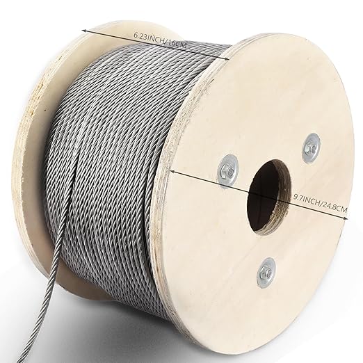 3/16" Stainless Steel Cable 500FT, 7 x 19 Strand Wire Rope Aircraft Cable, 3700lbs Breaking Strength for Deck Cable Railing, Ziplines, Clotheslines, and DIY Balustrades