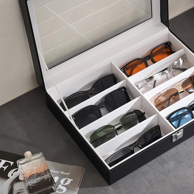 ProCase 8 Slots Sunglasses Organizer, 1 Layer Sunglass Case, Leather Eyeglass Cases for Display and Storage -Black