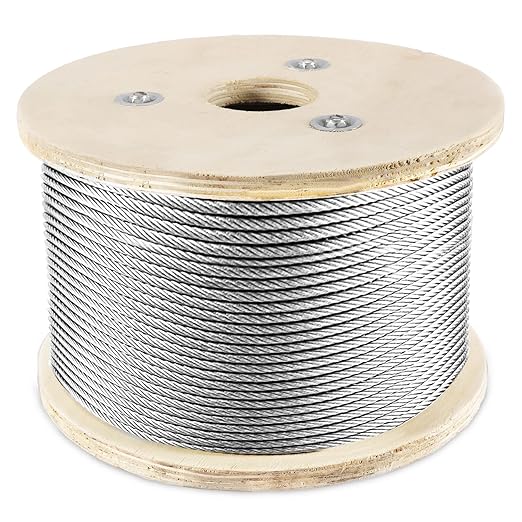 3/16" Stainless Steel Cable 500FT, 7 x 19 Strand Wire Rope Aircraft Cable, 3700lbs Breaking Strength for Deck Cable Railing, Ziplines, Clotheslines, and DIY Balustrades
