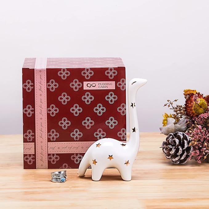 PUDDING CABIN White Dinosaur Ring Holder Engagement Wedding Ring Stand, Dinosaur Gifts, Cute Preppy Room Decor, Birthday Gifts for Women Her Girls Friends, Bridal Shower Bridesmaid Christmas Gifts