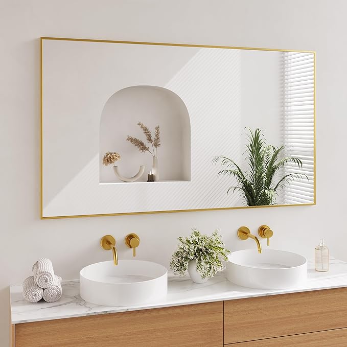 Koonmi Gold Mirrors for Wall, 30x55 Inch Bathroom Mirror, Rectangular Wall Mirror for Living Room Bedroom Bathroom, Hangs Horizontally or Vertically