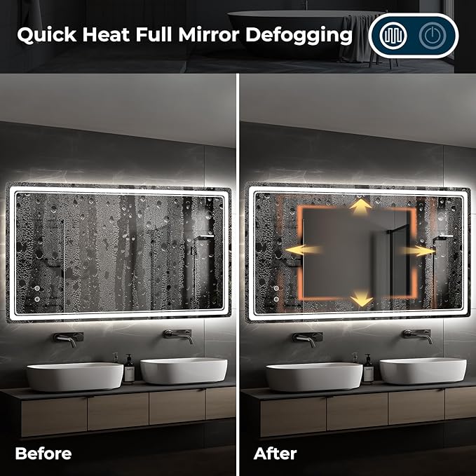 WallBeyond LED Bathroom Mirror with Lights, 28'' x 55'' Inch Led Bathroom Vanity Mirror for Wall with Front and Backlit, Anti Fog Mirror for Bathroom, 3 Colors and Dimmable Light, Horizontal/Vertical