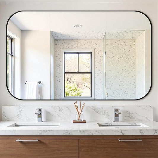 Bathroom Mirror for Wall, Large Bathroom Vanity Mirror for Over Sink 40 x 65, Black HD Reflection Shatterproof Mirror for Living Room Bedroom Entryway, Metal Frame Rectangular Shape