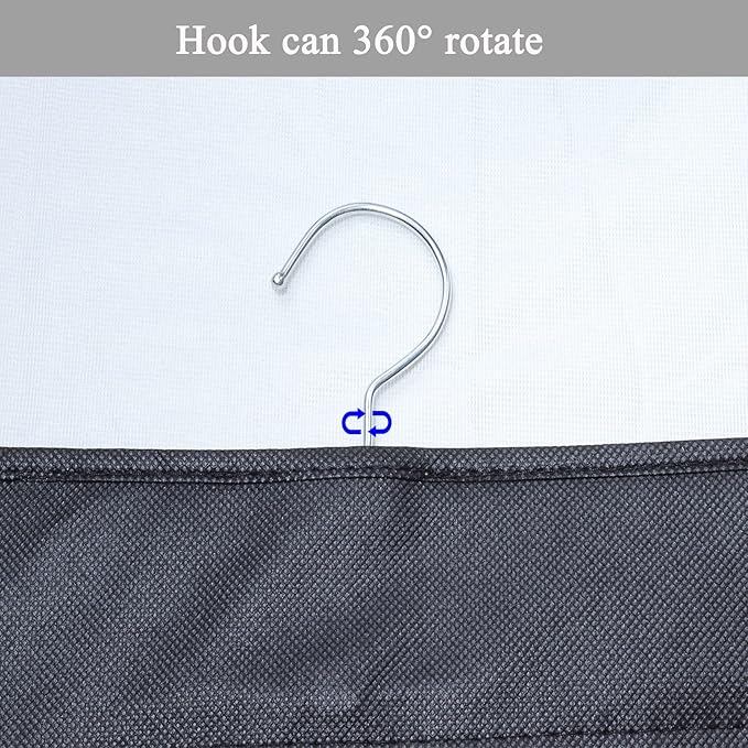 2 Pack 12 Large Pockets Hanging Shoe Organizer for Closet with Roating Hanger for Storage Mens Shoes,Kids Clothes,Also can used as Travel shoe rack hanging,Black