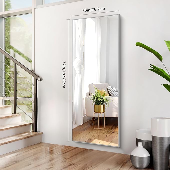 30x72inch Bathroom Mirror, Silver Rectangle Mirror with Thin Metal Frame, Large Rectangular Wall Mirror for Bathroom, Living Roomm, Hair Salon, Big Farmehouse Mirrors Hang Horizontal/Vertical