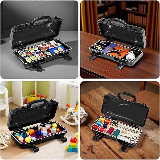 11”Black Tools Box, Portable Steel Heavy-duty Tool Case with Safety Latch and Handle for Tools Storage and Organizers, Home DIY