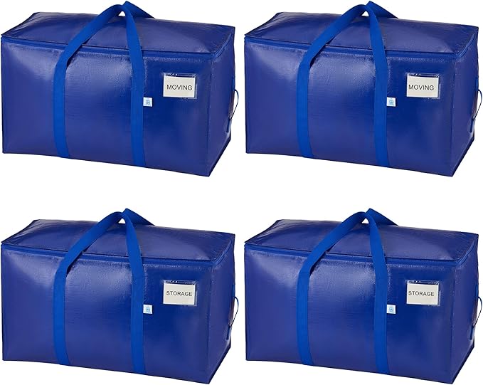 VENO 4 Pack Moving Bags, Upgraded Heavy Duty, Moving Boxes Alternative, Packing Storage Supplies for Dorm Room Essentials with Zipper for Clothes, Large Totes for Packaging (Blue, 4 Pack)