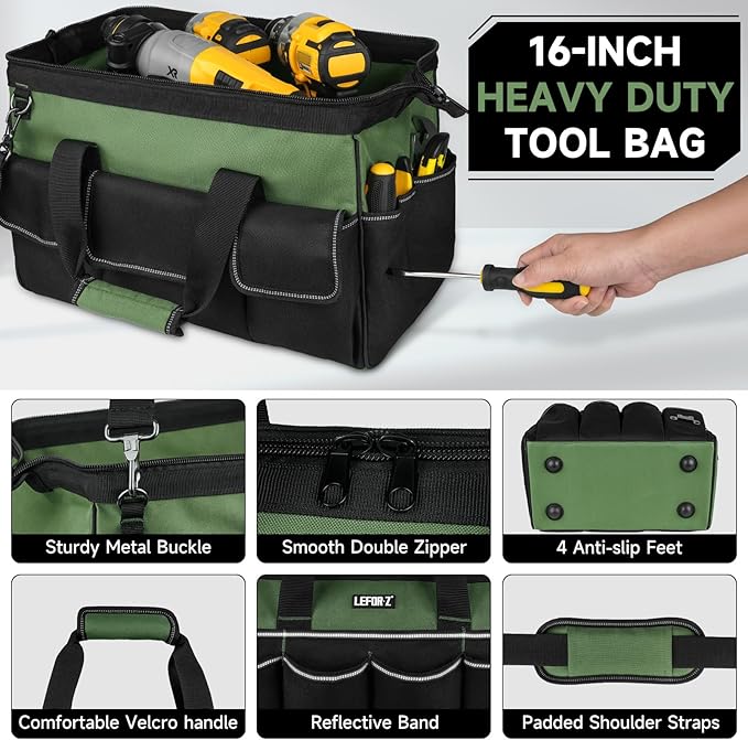 Tool Bag,16-Inch Heavy Duty Tool Bags for Men,27 Pockets Tool Box Organizer Storage,Wide Mouth Toolbag Tools Tote Carrying Case for Dad,Mechanic,Electrician