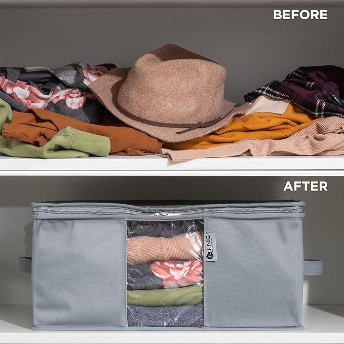 Cedar Clothes Storage Bag Organizer – Protects from Moths, Moisture, Dirt & Dust – Set of 2 Underbed Storage Bags for Clothes, Cashmere Sweaters, Bedding & More - Underbed Storage - Grey