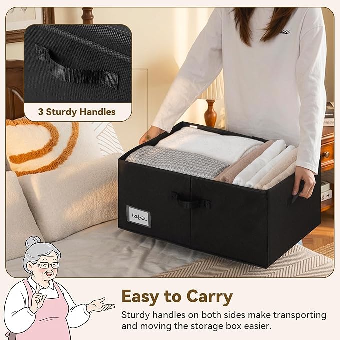 GRANNY SAYS Decorative Storage Boxes with Lid, Large Storage Bins with Double-Open Lid, Fabric Storage Bin for Clothes, 63L Closet Linen Storage Bin, Black, 2-Pack