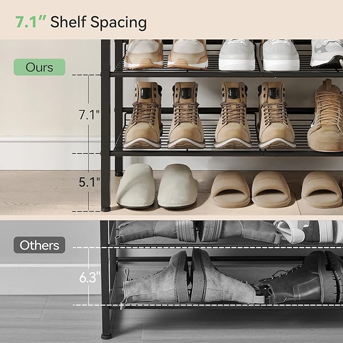 Shoe Rack for Closet,4 Tier Shoe Organizer for Entryway,Shoe Shelf with Storage Shelves and Spacious Top,Max Holds 16 of Shoes,Black