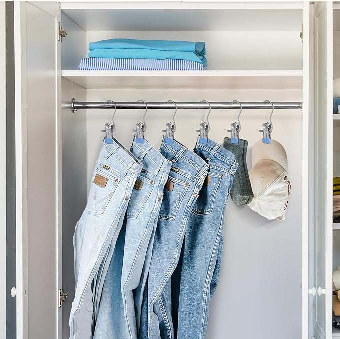 100PCS Space-Saving Clothespin Hat Pants Storage Hanging Travel Hook,Portable 360° Rotating Stainless Steel Hanging Hook Clips Towel Clips,Laundry Hooks Hanging Clips with Clips for Home and Travel