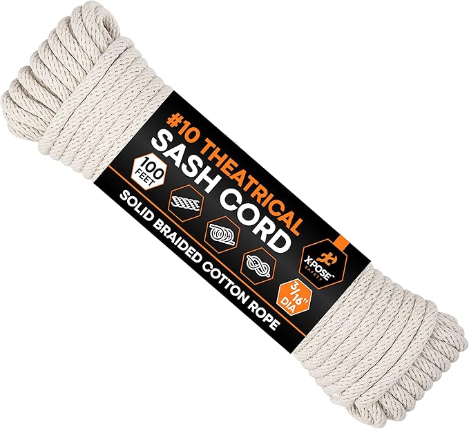 Xpose Safety #6 Sash Cord – 3/16 Inch x 100 Ft – White Cotton Rope with Nylon Core – Low Stretch Utility Cord for Window Sash, Tie Down, Clothesline, Camping, Rigging, DIY, Crafts, Home Improvement