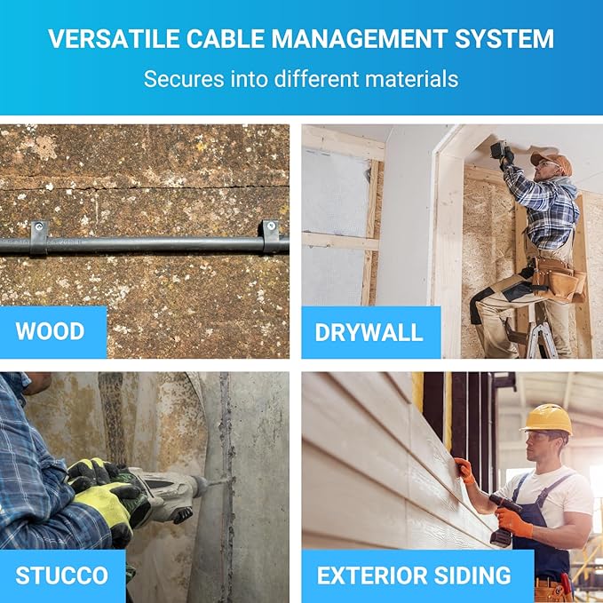 STEREN Coaxial Cable Clips - Cable Holder - Wire Clips - Siding Clips For Hanging - Cord Holder For Desk - Cable Clamps - Cord Clip - Wire Organizer Clips - Tv Mount Screws - Black - 100 Pack