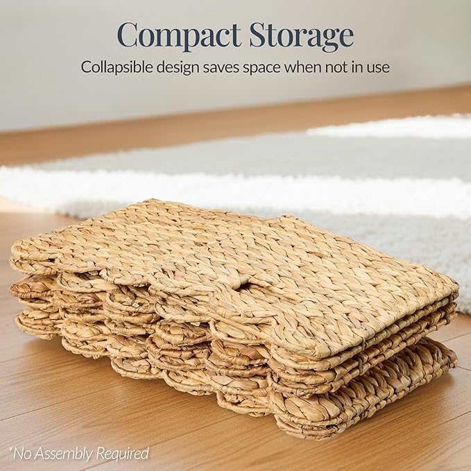 Best Choice Products 13 x 13in Scalloped Hyacinth Baskets, Rustic Set Of 5 Multipurpose Collapsible Storage Organizer, Handwoven Laundry Totes for Bedroom, Living Room, Shelves - Natural