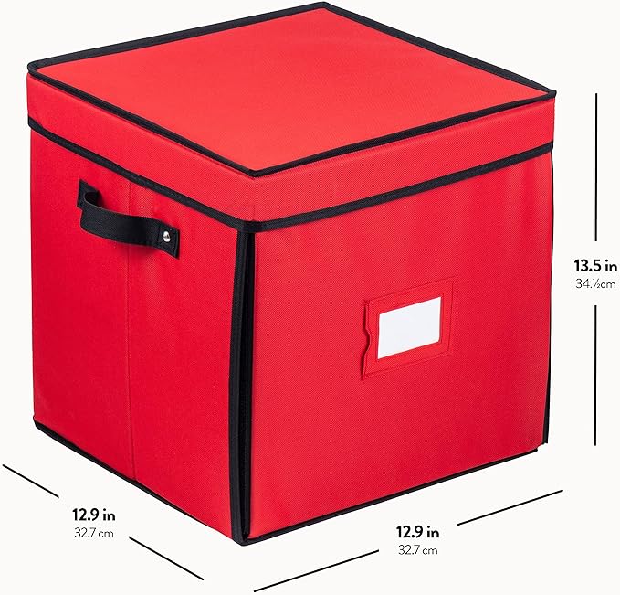 ZOBER Christmas Ornament Storage Box - Stores 64 3" Ornaments with Drawer Style Trays - Tear Proof 600D Oxford Fabric - Ornament Organizer Storage Box, Durable Christmas Containers Holder - Red