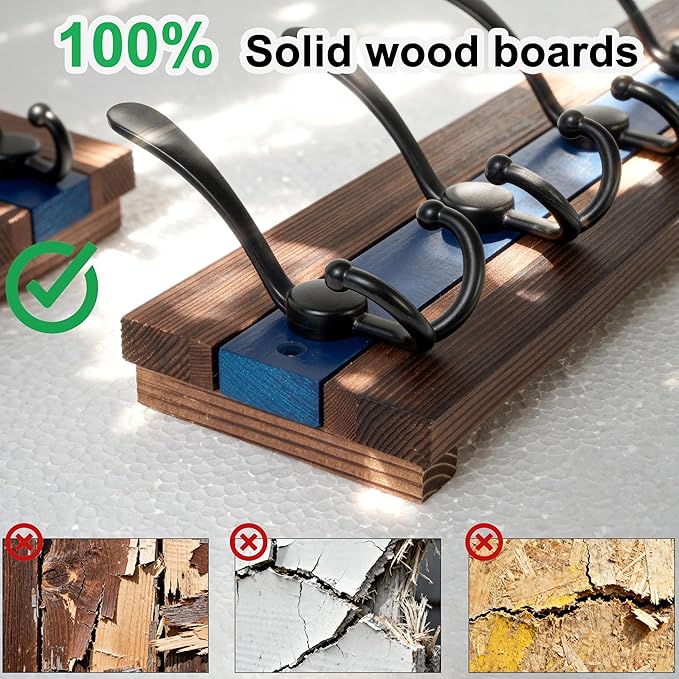 SKOLOO Rustic Wall Mounted Coat Rack - 38-1/8" Long Coat Hooks for Wall with 10 Triple Hooks for Hanging Coats, Hats or Tools, Western National Parks Collection, Wood Brown & Blue