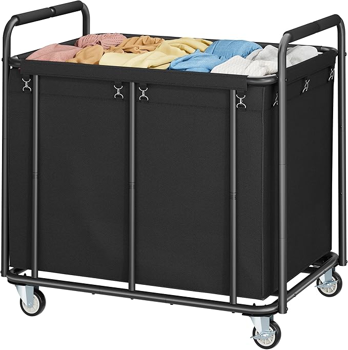Tajsoon Rolling Laundry Hamper, 450L Extra Large Laundry Basket with Wheels, Heavy Duty Laundry Cart with Metal Frame, Commercial Laundry Cart for Laundry Storage, Hotel, Bathroom, Bedroom, Black