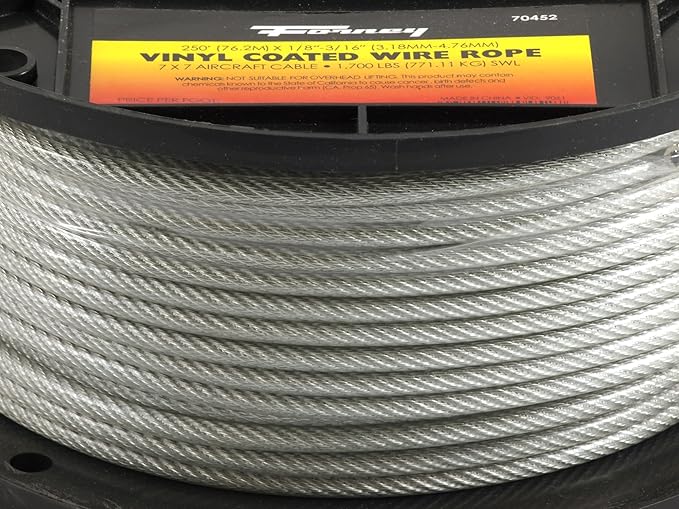 Forney 70452 1/8-Inch-3/16-Inch Vinyl Coated Galvanized Wire Rope Aircraft Cable, 250-Feet