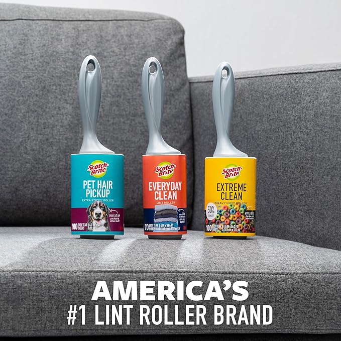 Scotch-Brite 50% Stickier Large Surface Roller Refill, Works Great On Pet Hair, 60 Sheets - Pack of 4