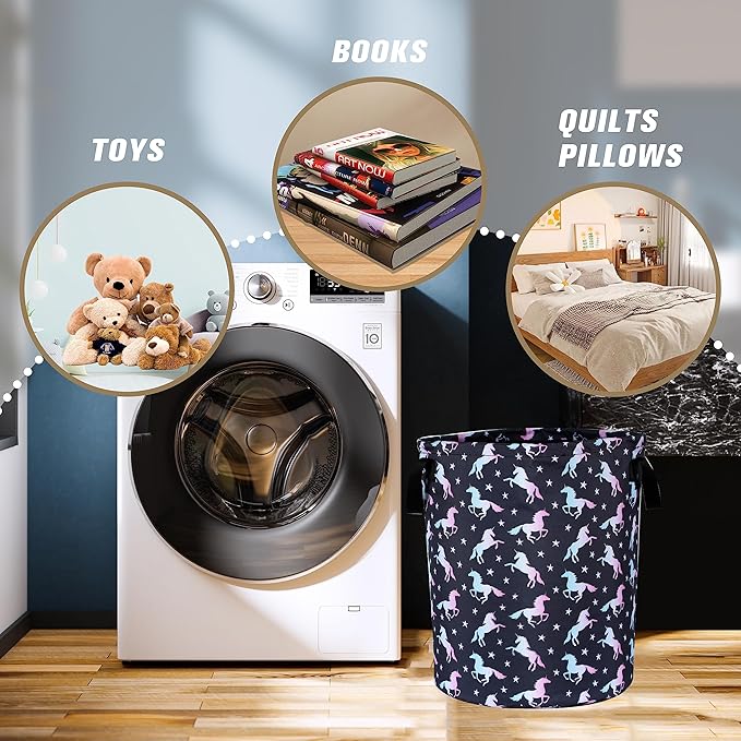 Unicorn Laundry Basket Animal Foldable Oxford Cloth Funny Tote Bag Laundry Hamper Clothes Storage Bucket Organizer For Bathroom/Laundry Storage/Bedroom Storage Basket 17.7x13.7 Inch