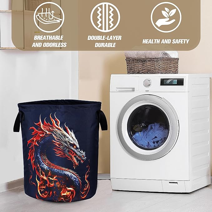 Dragon Laundry Basket Myth Animal Foldable Oxford Cloth Funny Tote Bag Laundry Hamper Clothes Storage Bucket Organizer For Bathroom/Laundry Storage/Bedroom Storage Basket 17.7x13.7Inch