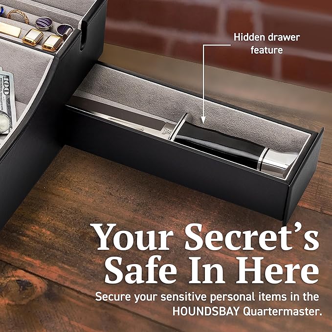 Mens Valet Box Organizer, Large Leather Valet Tray for Men, Mens Valet Tray Organizer with Charging Station, Mens Jewelry Box Organizer for EDC Valet Mens Accessories, Nightstand Bedside Dresser Top