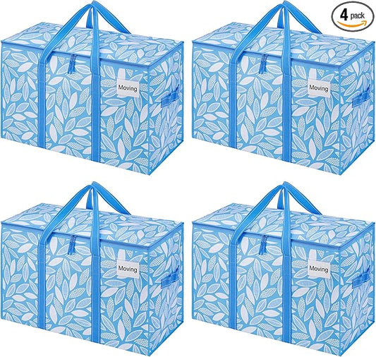 VENO 4 Pack Moving Bags, Heavy Duty, Moving Boxes Alternative, Packing Storage Supplies, Dorm Room Essentials with Zipper for Clothes, Extra Large Packaging Totes (Spring Breeze, 4 Pack)