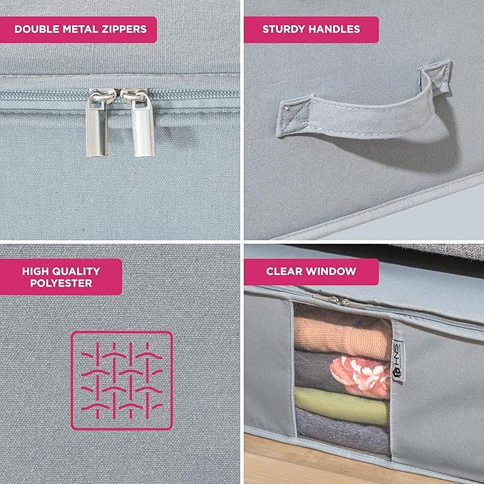 Cedar Clothes Storage Bag Organizer – Protects from Moths, Moisture, Dirt & Dust – Set of 2 Underbed Storage Bags for Clothes, Cashmere Sweaters, Bedding & More - Underbed Storage - Grey