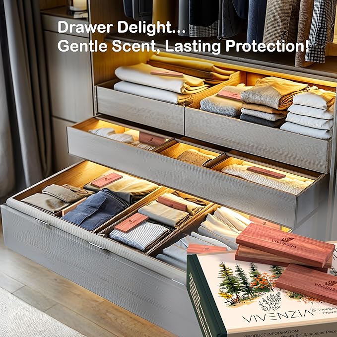 Cedar Blocks for Clothes Storage -40 Cedar Planks- Natural Closet Smell Eliminator, Natural Closet Deodorizer, Drawer Fresheners for Dresser, Odor Absorber for Dresser Drawers.