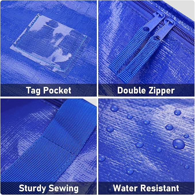 TICONN 2 Pack Extra Large Moving Bags with Zippers & Carrying Handles, Heavy-Duty Storage Tote Moving Boxes for Space Saving (2 PK, 75 Gallon)
